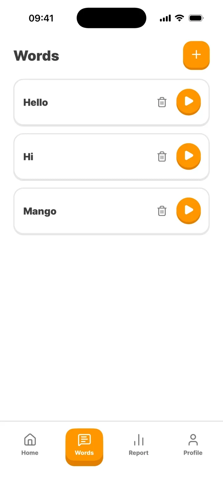 Word list screen