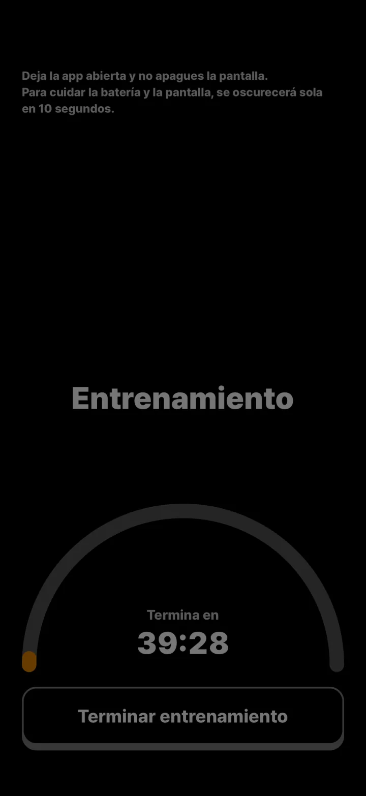 Pantalla de entrenamiento: indicador del tiempo restante