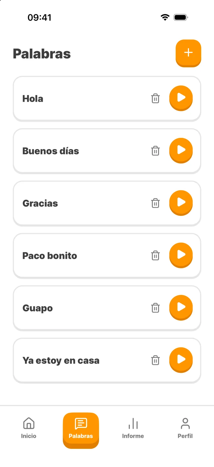 Pantalla de palabras