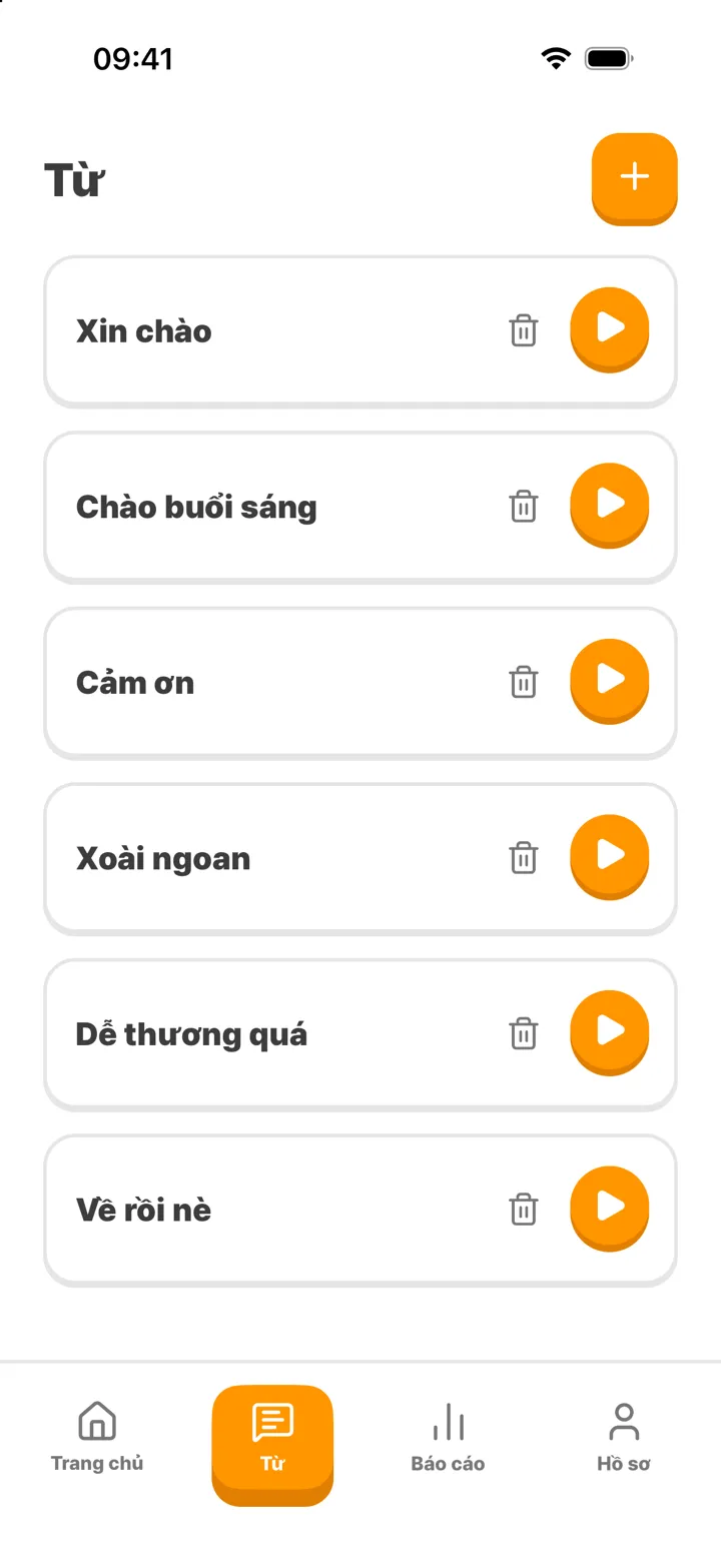 Màn hình danh sách từ